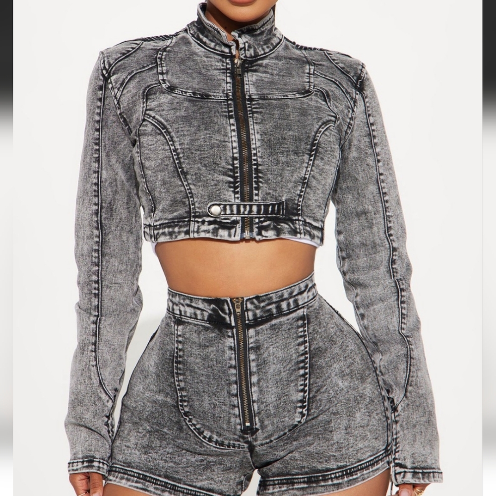 Brand New stretchy denim crop jacket